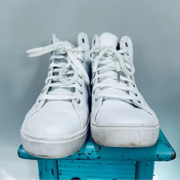 File Varallo White High Top Leather Sneakers Size 10 - Picture 2 of 10